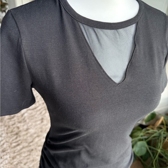 Allison Joy SMALL Black Tee Shirt Dress With Mesh Cut Out  Fitted And Stretchy - Picture 2 of 10